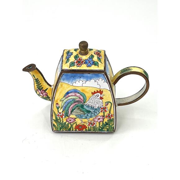 Vintage Kelvin Chen miniature enamel teapot with rooster design - Picture 4 of 7